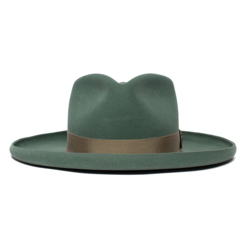 Goorin Bros. colonel pierce teardrop wide brim felt fedora hat Olive front view